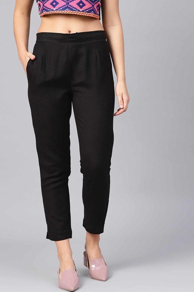 black solid rayon flex  slim fit women pants with two pockets