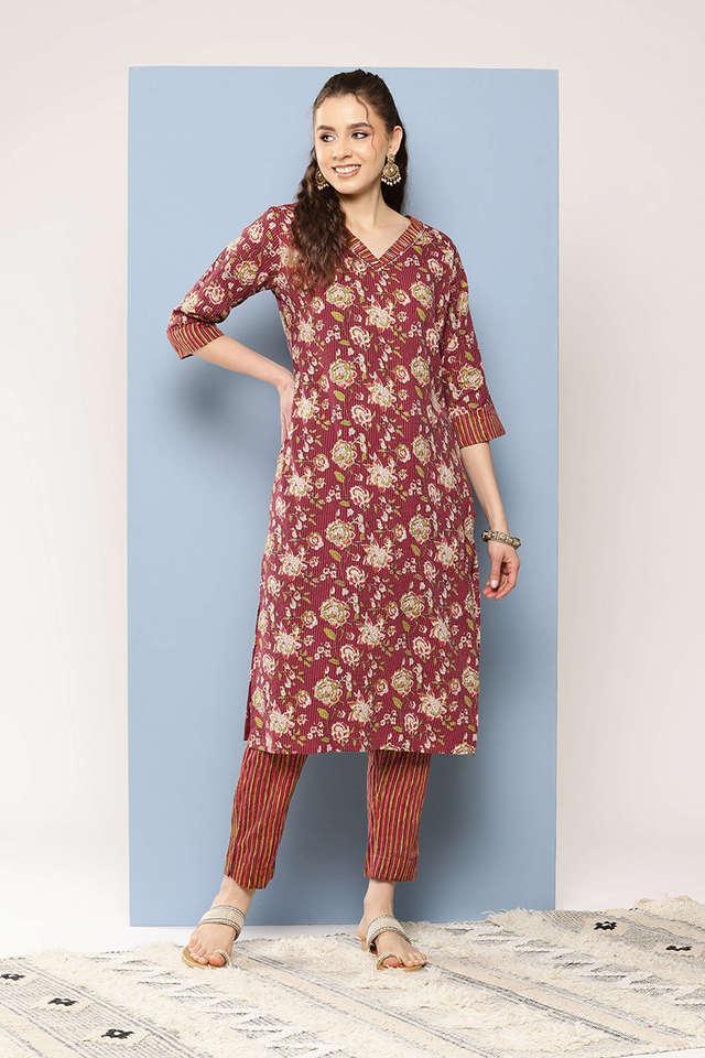 printed full length cotton knitted womens kurta set