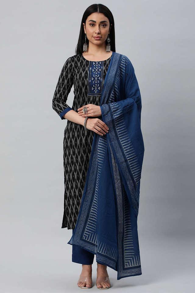 printed ankle length cotton woven womens kurta set