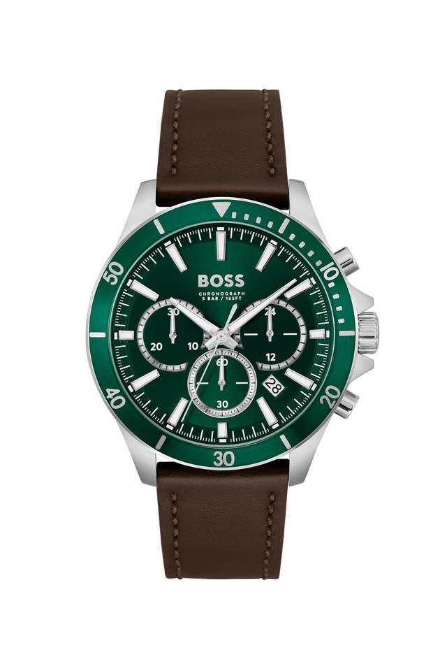 troper 45 mm green dial leather chronograph watch for men - 1514098