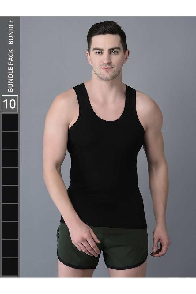 mens pack of 10 solid combed cotton vest