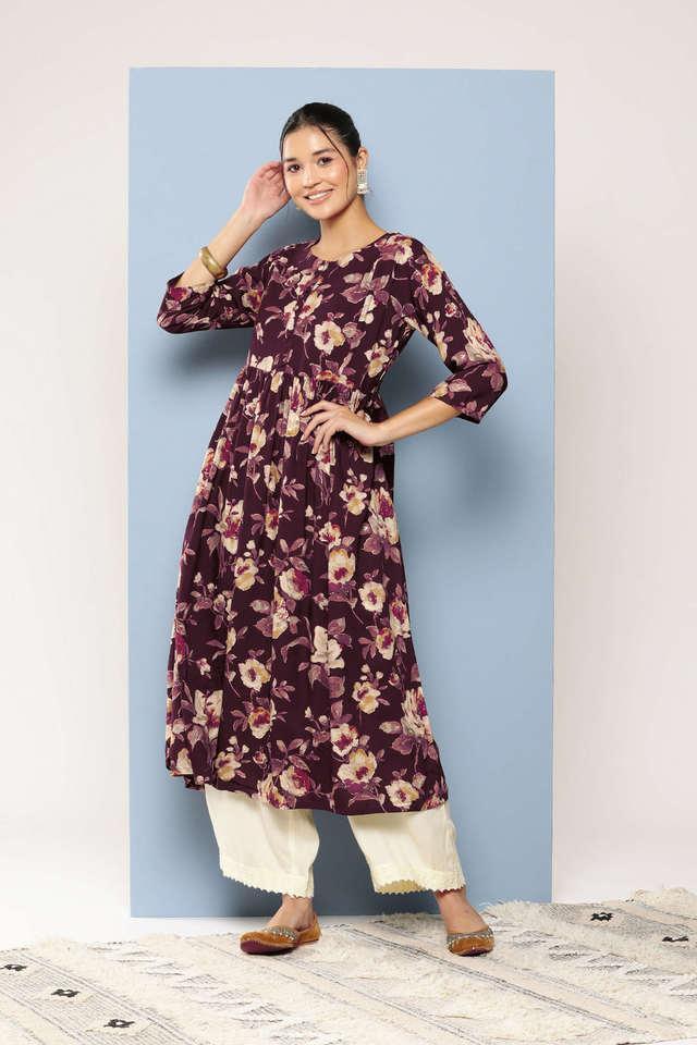 printed rayon round neck womens casual wear kurti