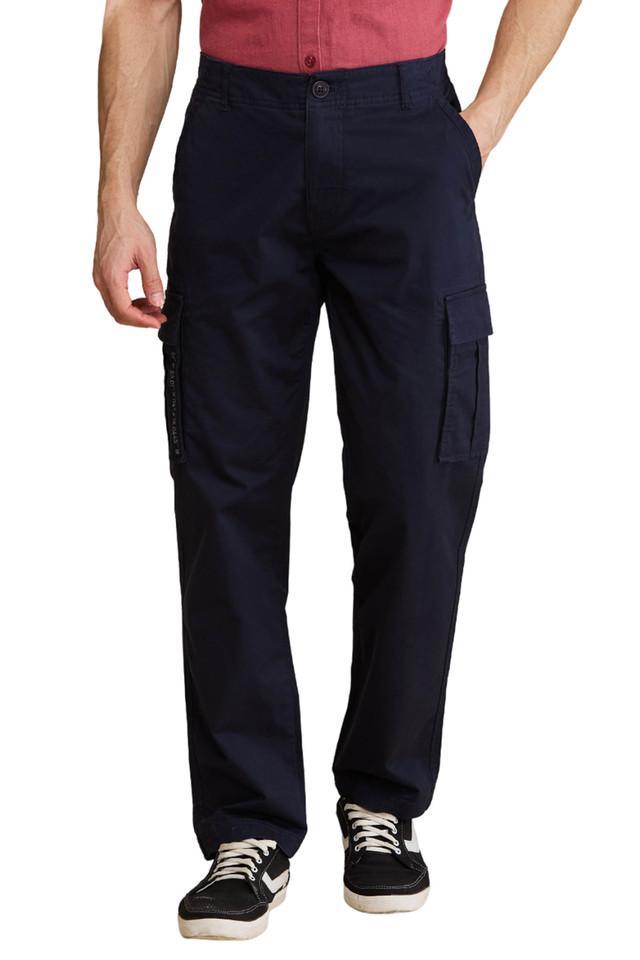 solid cotton relaxed fit mens casual trousers