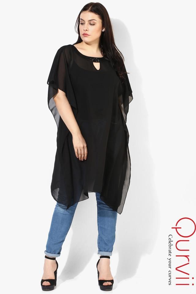 solid georgette round neck womens tunic