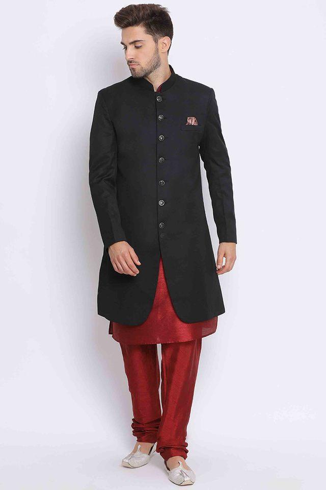 solid poly blend mens occasion wear kurta pyjama