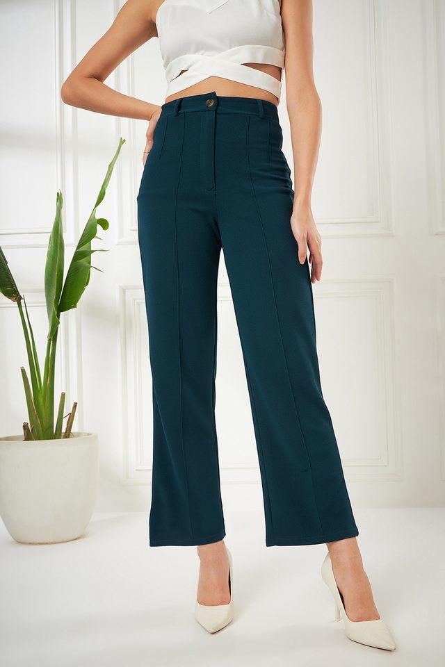 solid polyester straight fit womens pants