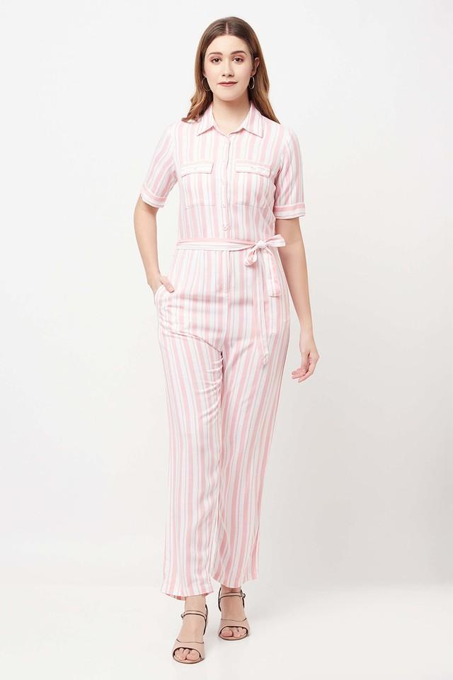 stripes half sleeves lyocell womens jumpsuit