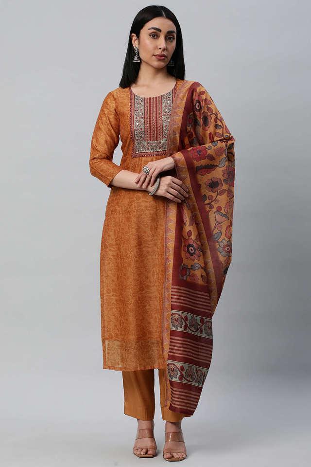 floral ankle length silk woven womens kurta set