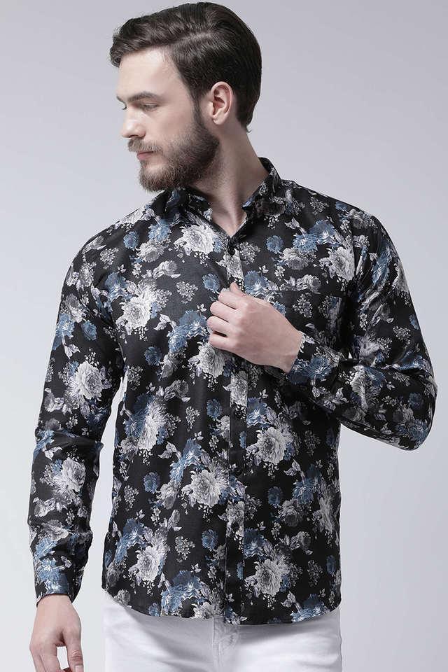 printed cotton blend slim fit mens casual shirt