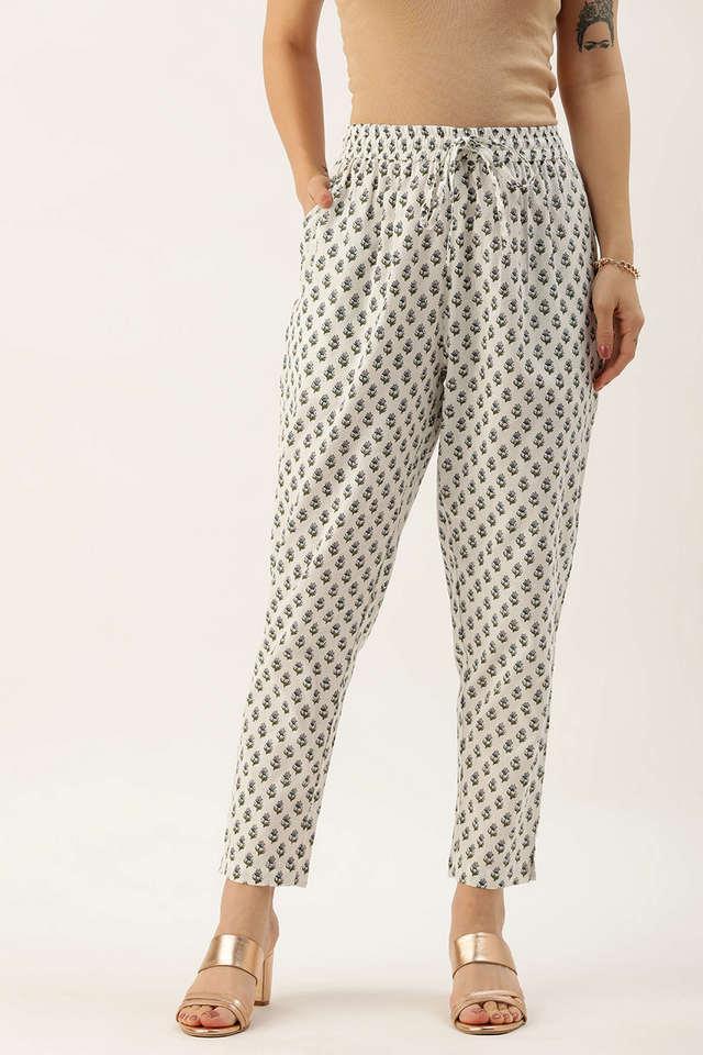 printed regular fit cotton flex womens casual wear pant