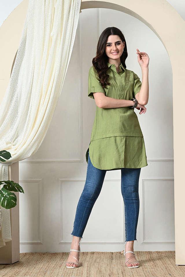 solid viscose collared womens tunic