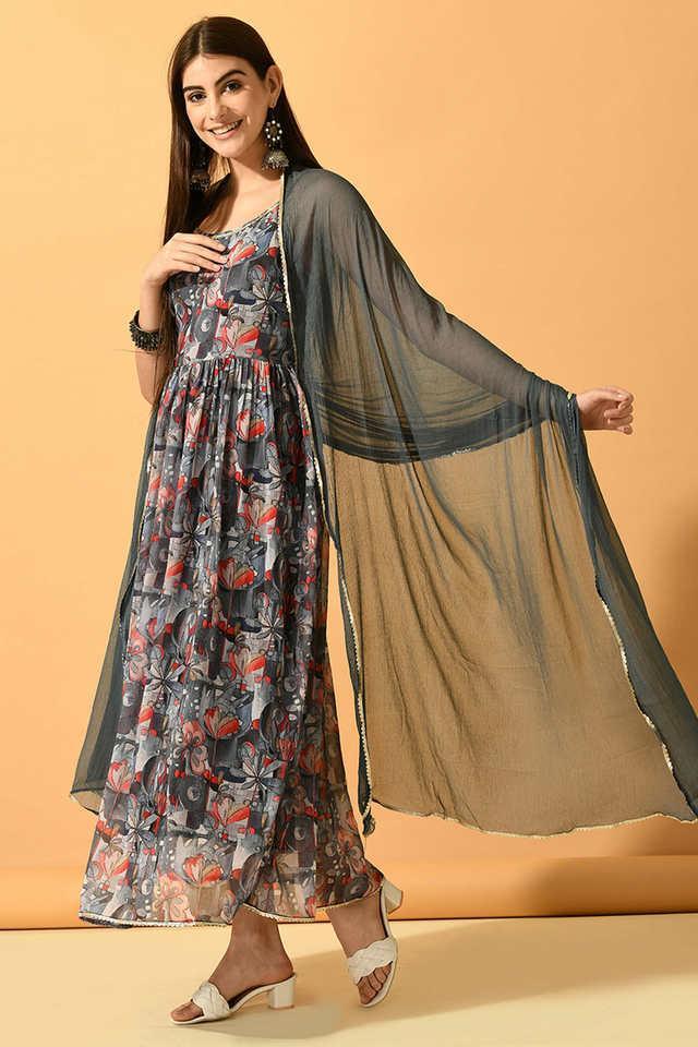 printed chiffon relaxed fit womens kurta set