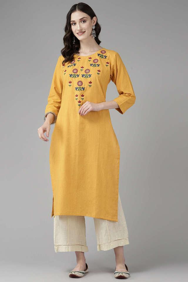 embellished cotton round neck womens party wear kurti