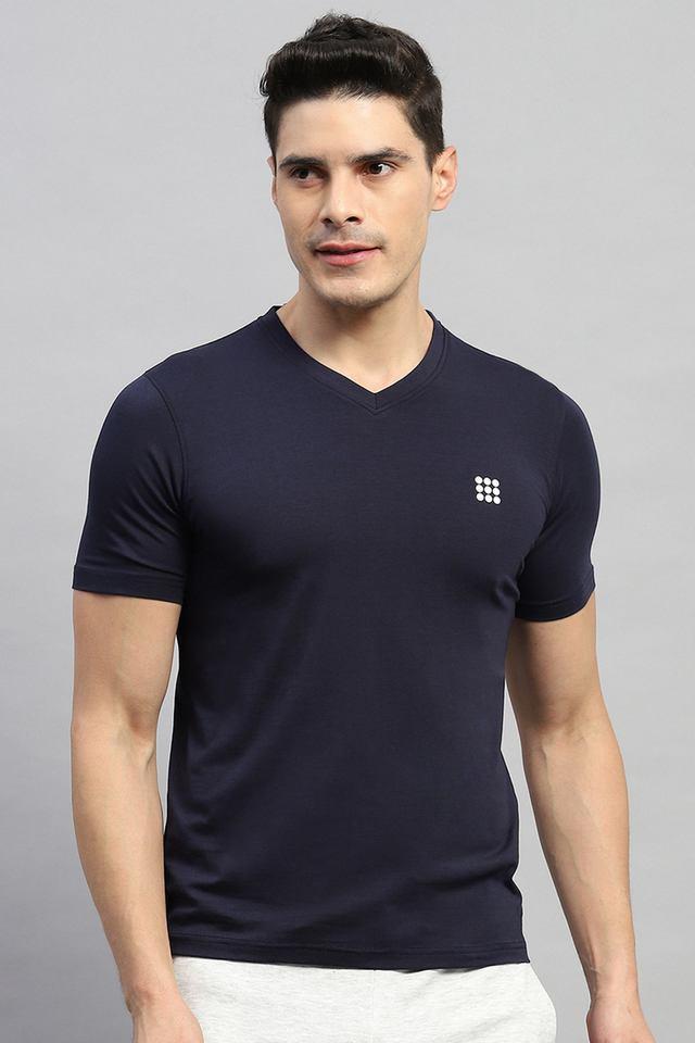 solid cotton blend v-neck mens t-shirt