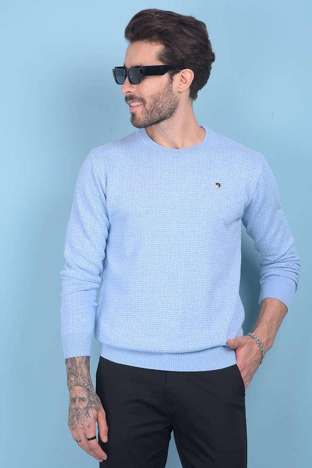 solid cotton round neck mens sweater