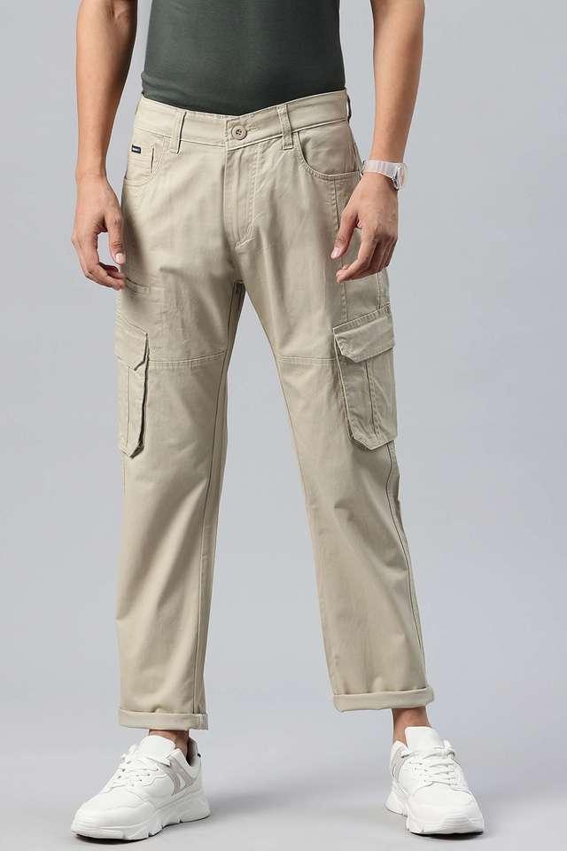 solid blended fabric relaxed fit mens casual trousers