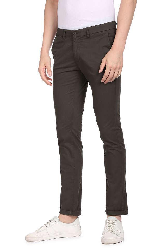 solid cotton blend slim fit mens casual trousers