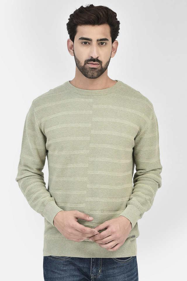 solid cotton round neck mens sweater