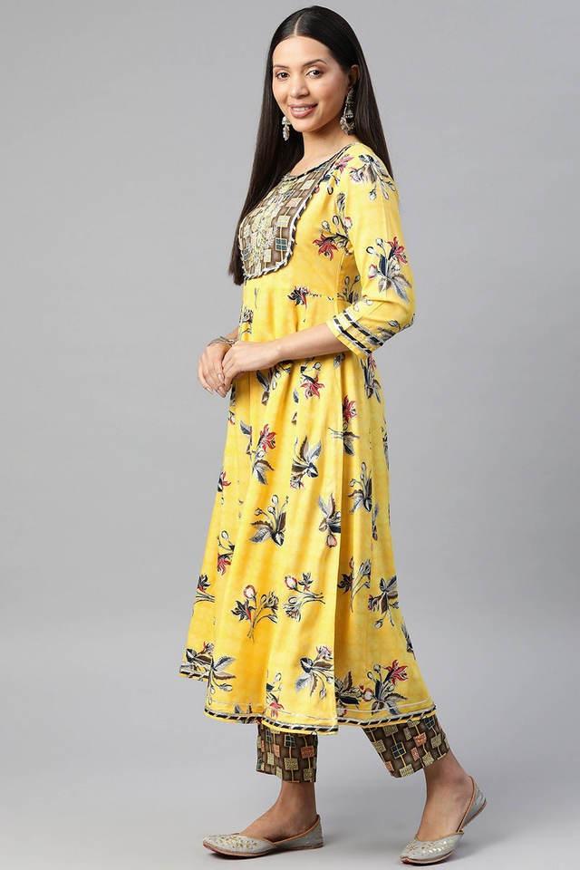 printed viscose rayon round neck womens kurta pant dupatta set