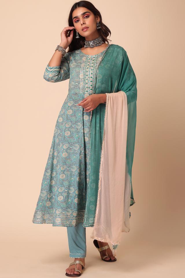 floral cotton round neck womens kurta palazzo set