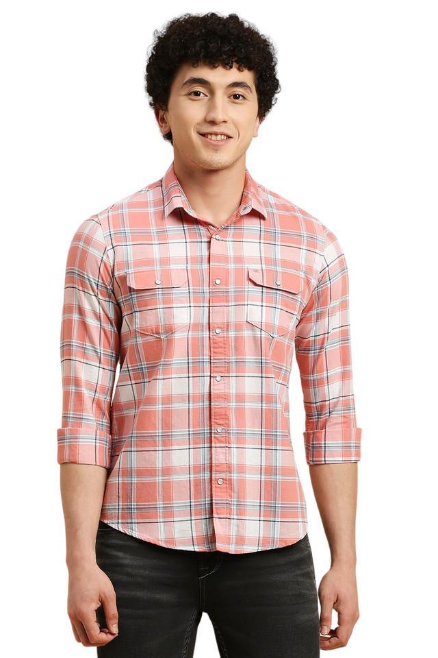 checks cotton regular fit mens casual shirt