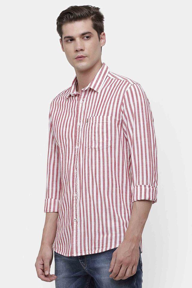 stripes cotton viscose slim fit mens casual shirt