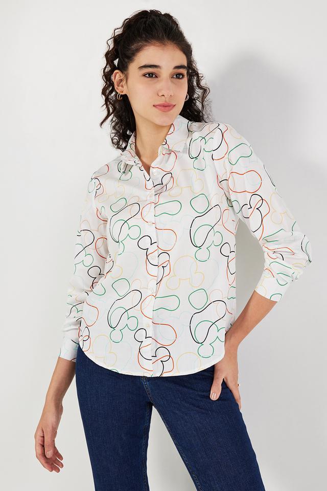 printed collared cotton womens casual wear shirt