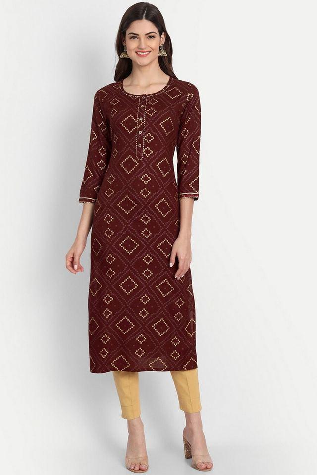 printed rayon boat neck womens casual wear kurti