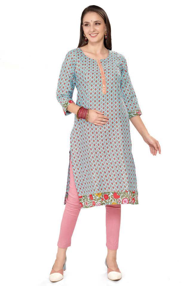 printed cotton regular fit maternity cum nursing womens kurta