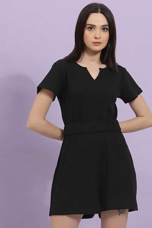 textured cotton slim fit womens jumpsuit