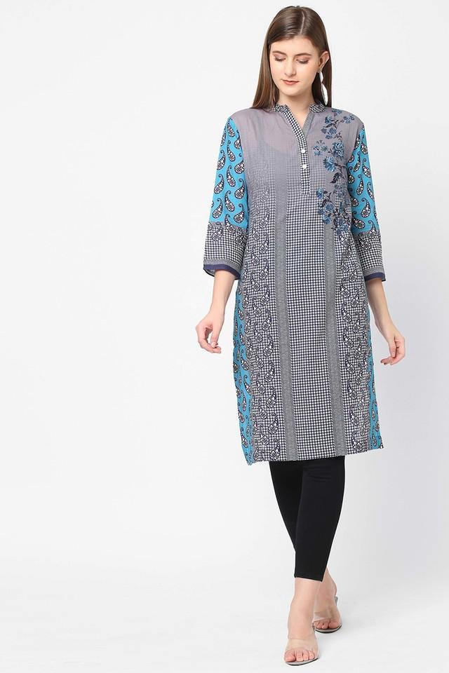 floral cotton blend round neck womens kurta