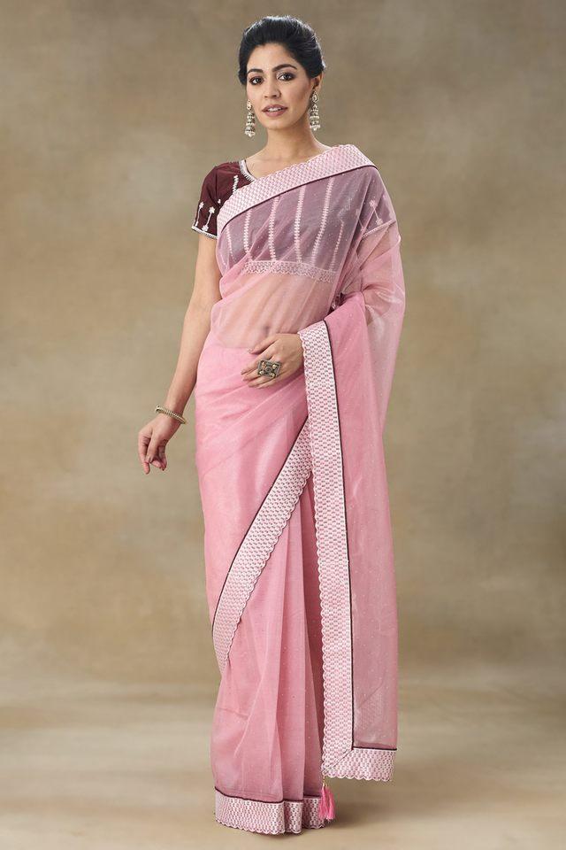 embellished beads and stones mesh party wear womens saree