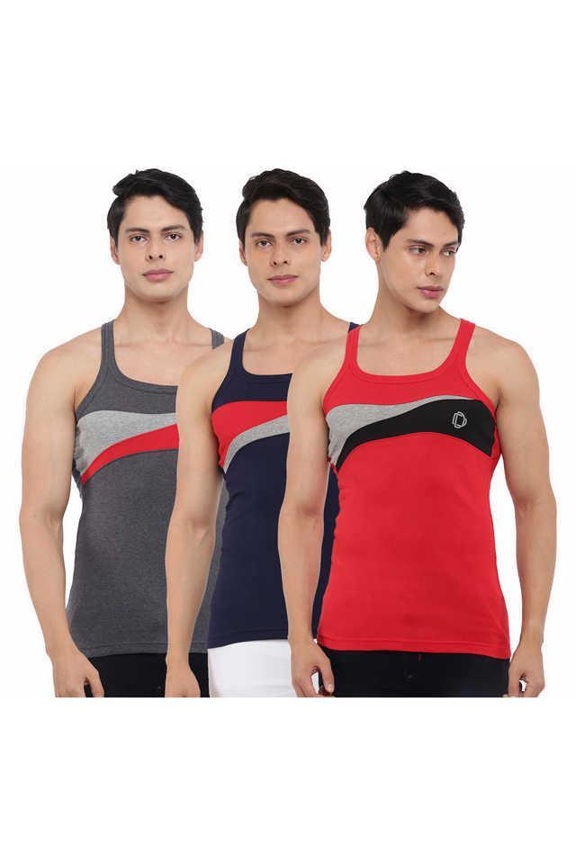 mens assorted pack of 3 cotton gym vest