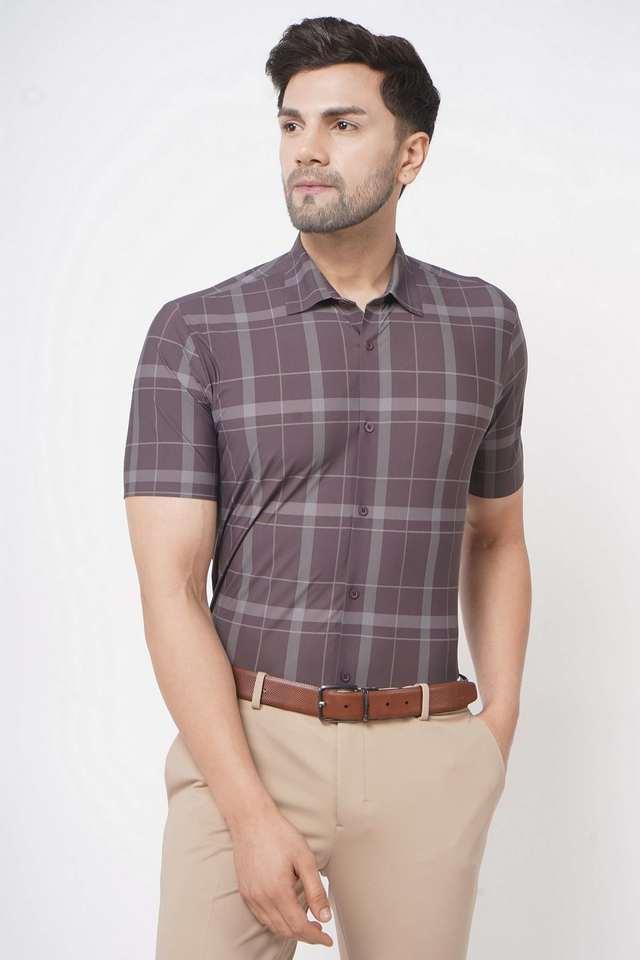 checks blended fabric slim fit mens formal shirt