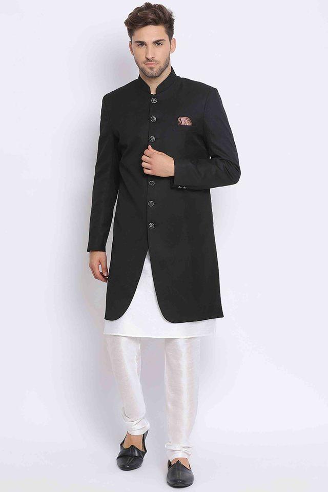 solid poly blend mens occasion wear kurta pyjama