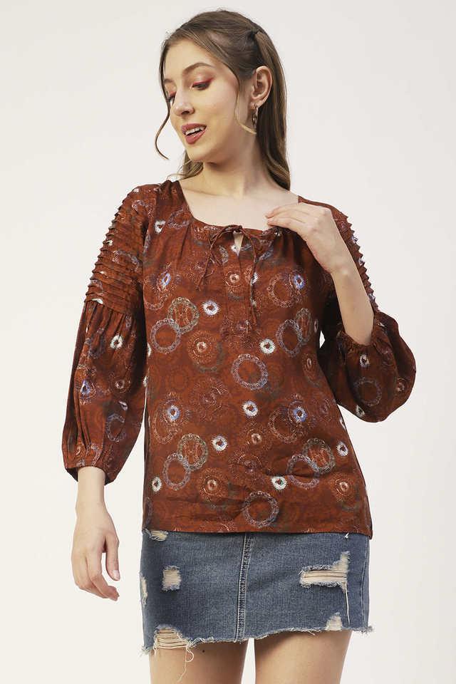 printed viscose v neck womens top