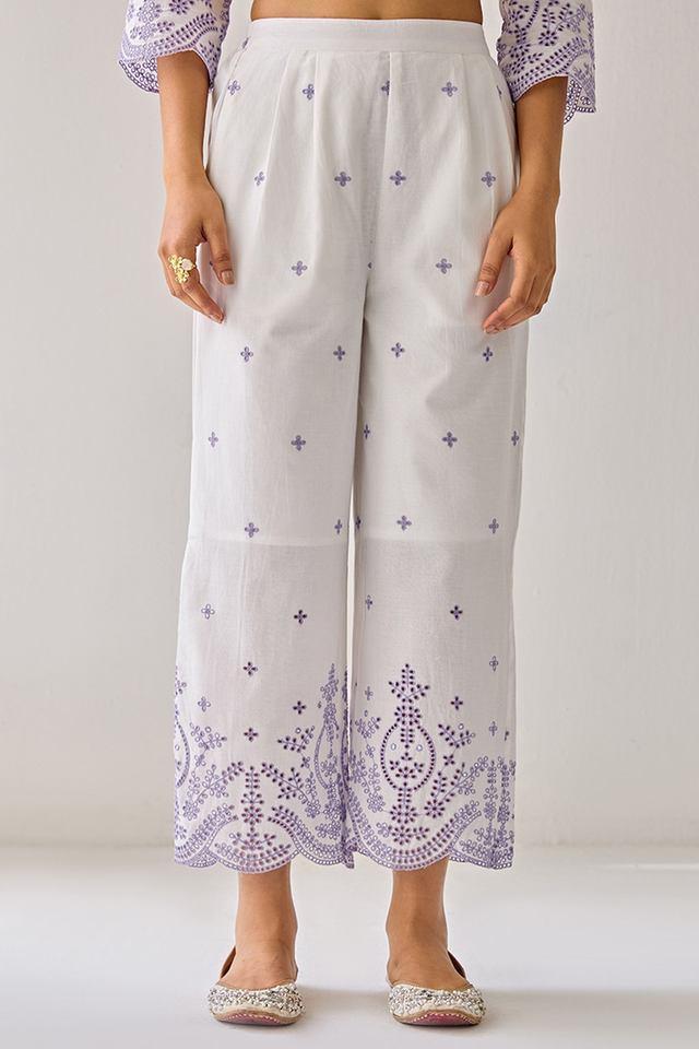 embroidered regular fit cotton womens active wear trousers