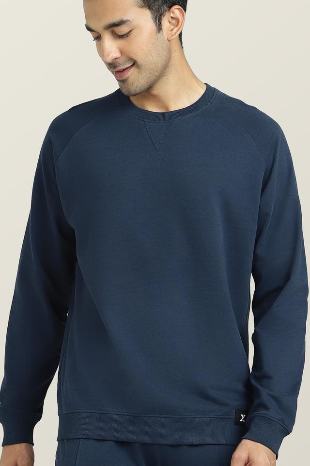 solid cotton blend regular fit mens sweatshirt