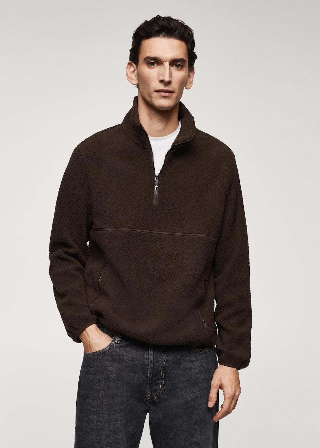 zip-neck fleece sweatshirt