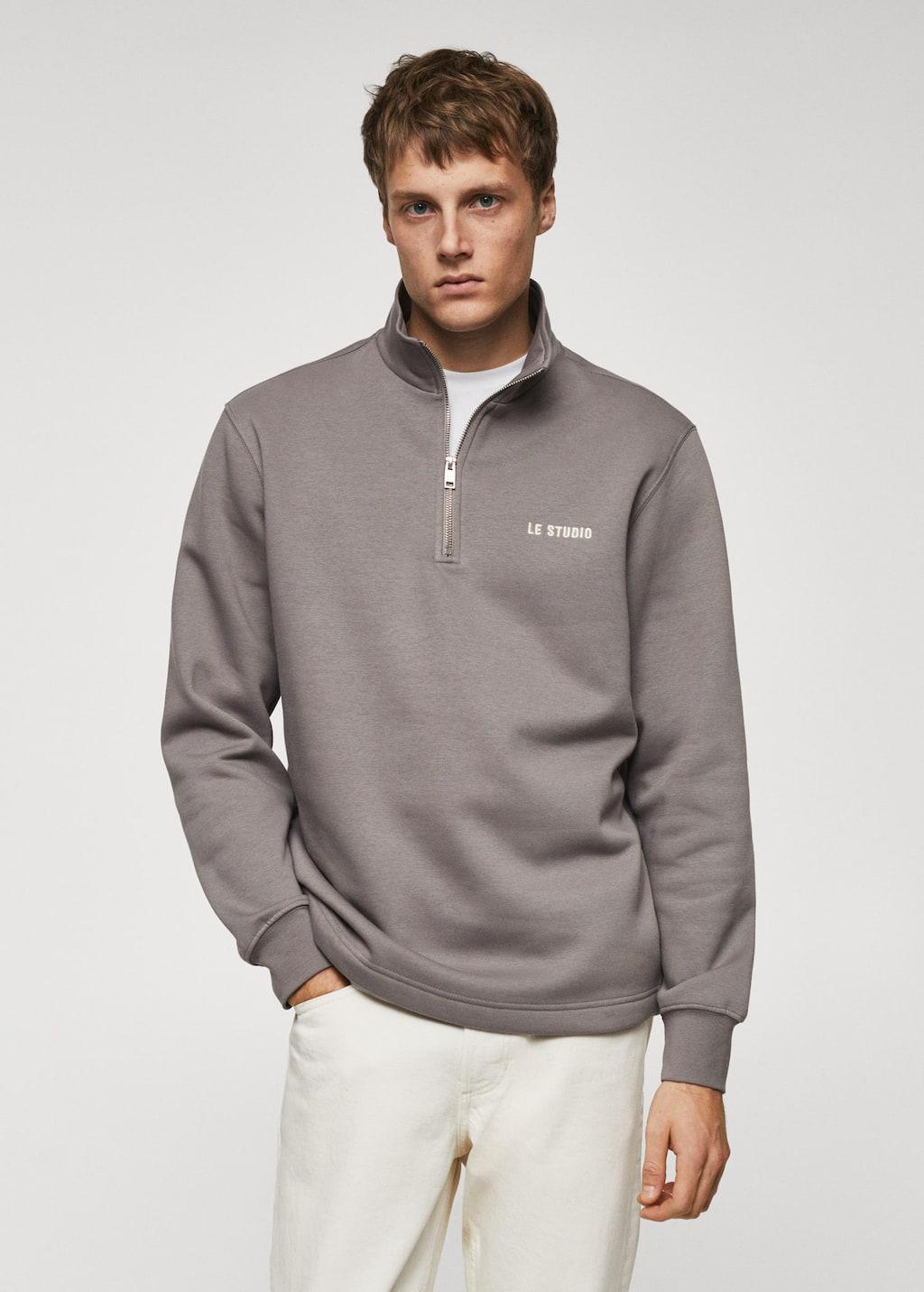 cotton sweatshirt with zip neck