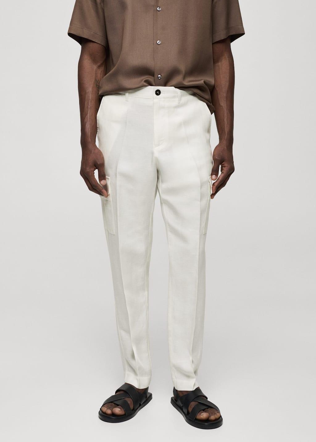 linen-blend trousers with pockets