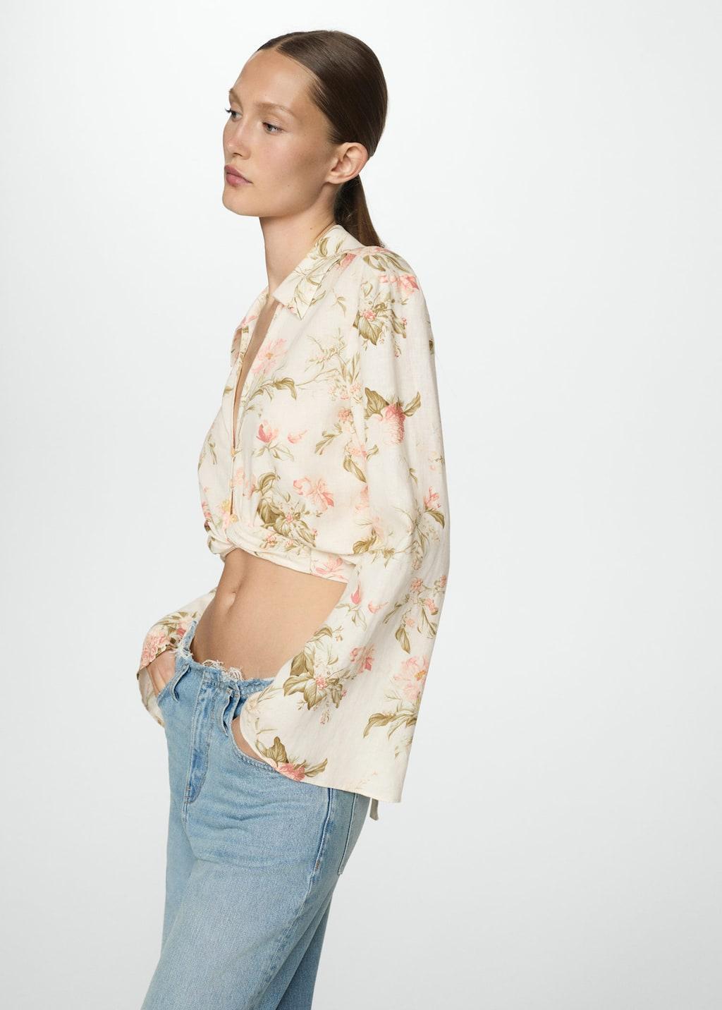 floral linen-blend blouse