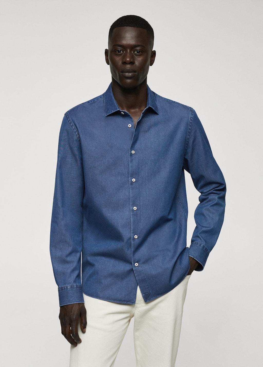 slim-fit chambray cotton shirt