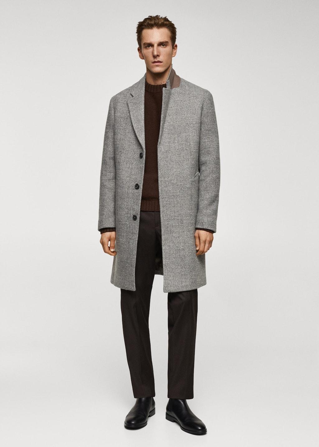 herringbone pattern wool coat