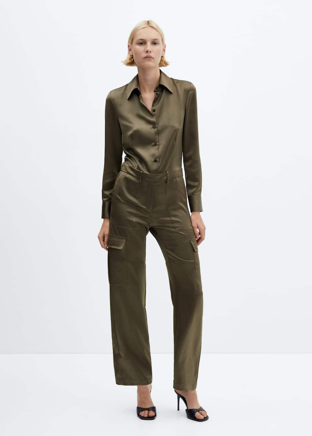 satin cargo jumpsuit