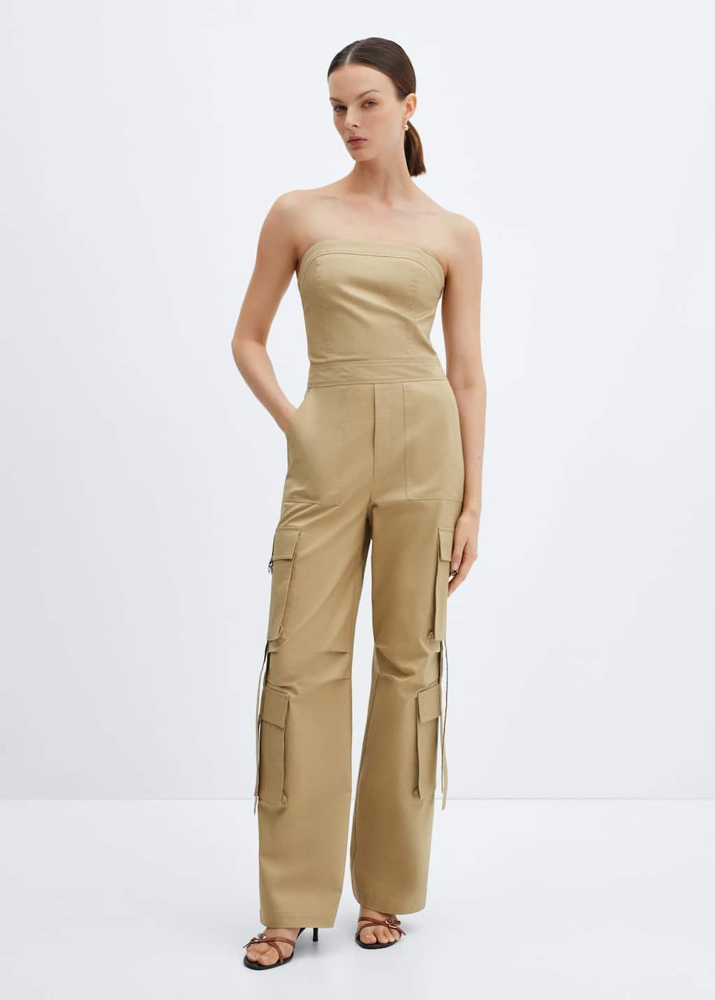 strapless cargo jumpsuit