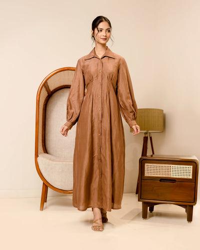 https:supreme brown solid linen georgette shirt dress