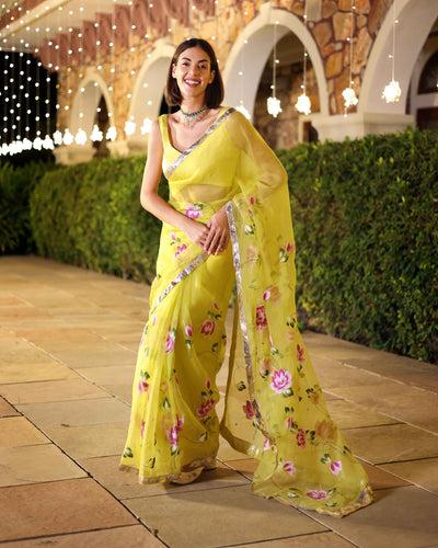 yamini handpainted pure organza saree