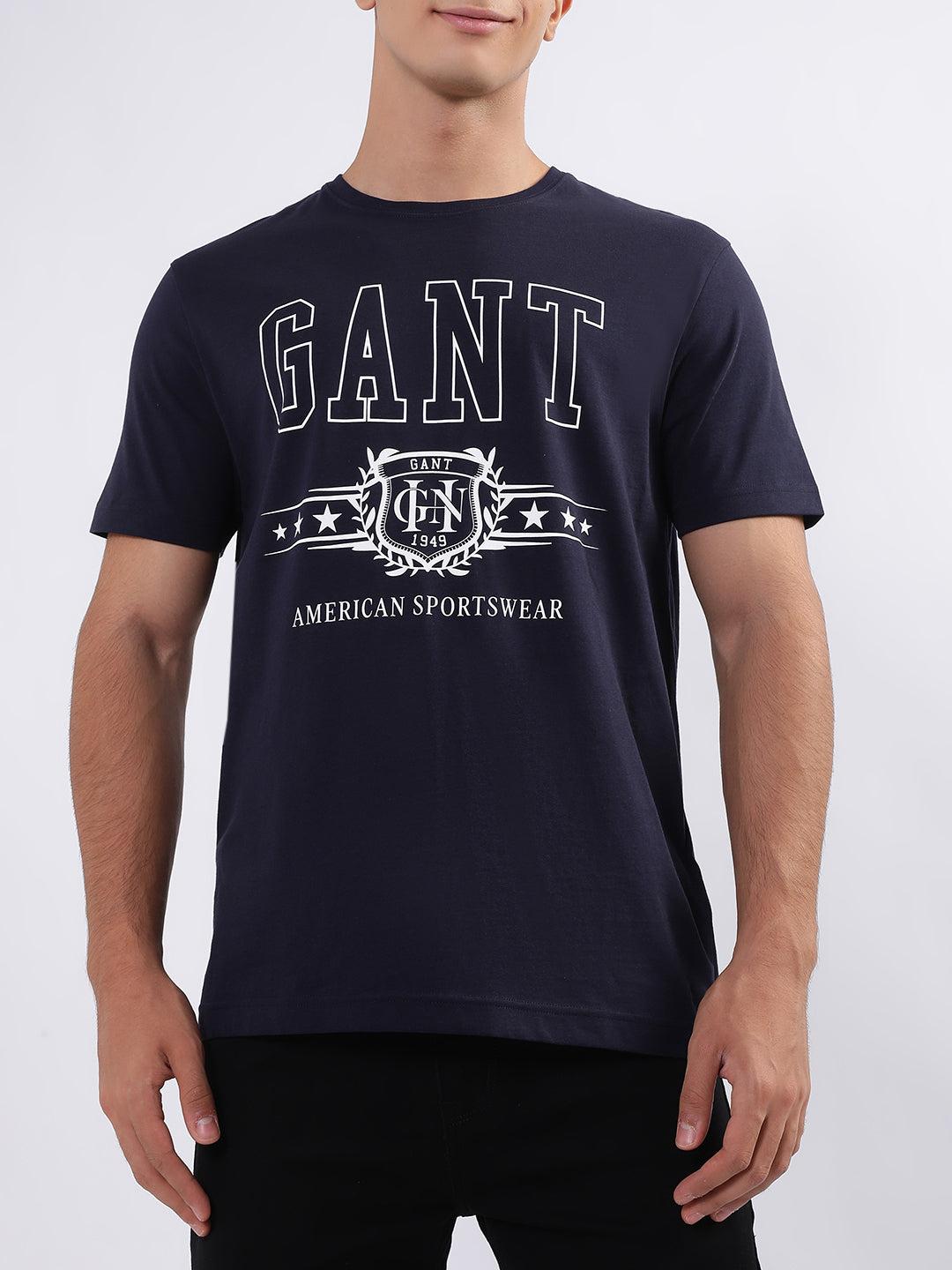 gant men blue solid round neck tshirt