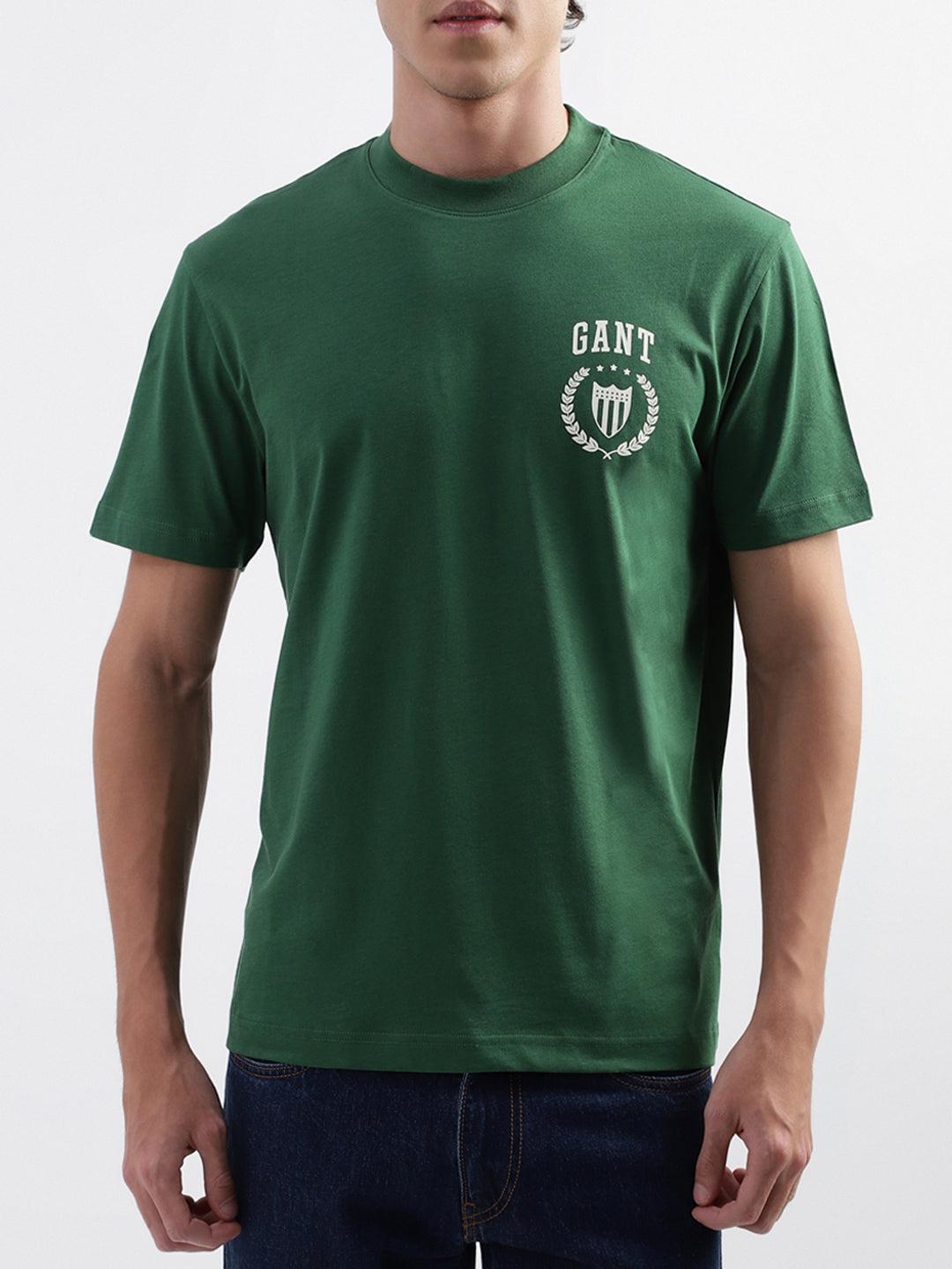 gant men green solid round neck tshirt